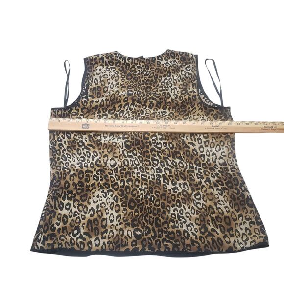 VTG Alfani Silk Leopard Print Sleeveless Top Bow Trim Womens 14 Business Casual - Picture 7 of 8